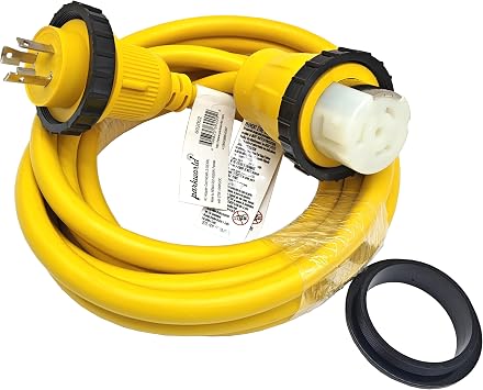 Parkworld 692002 Shore Power Adapter Cord RV 30A L5-30P Male to Marine 50A SS2-50R Female Two hots bridged 16FT