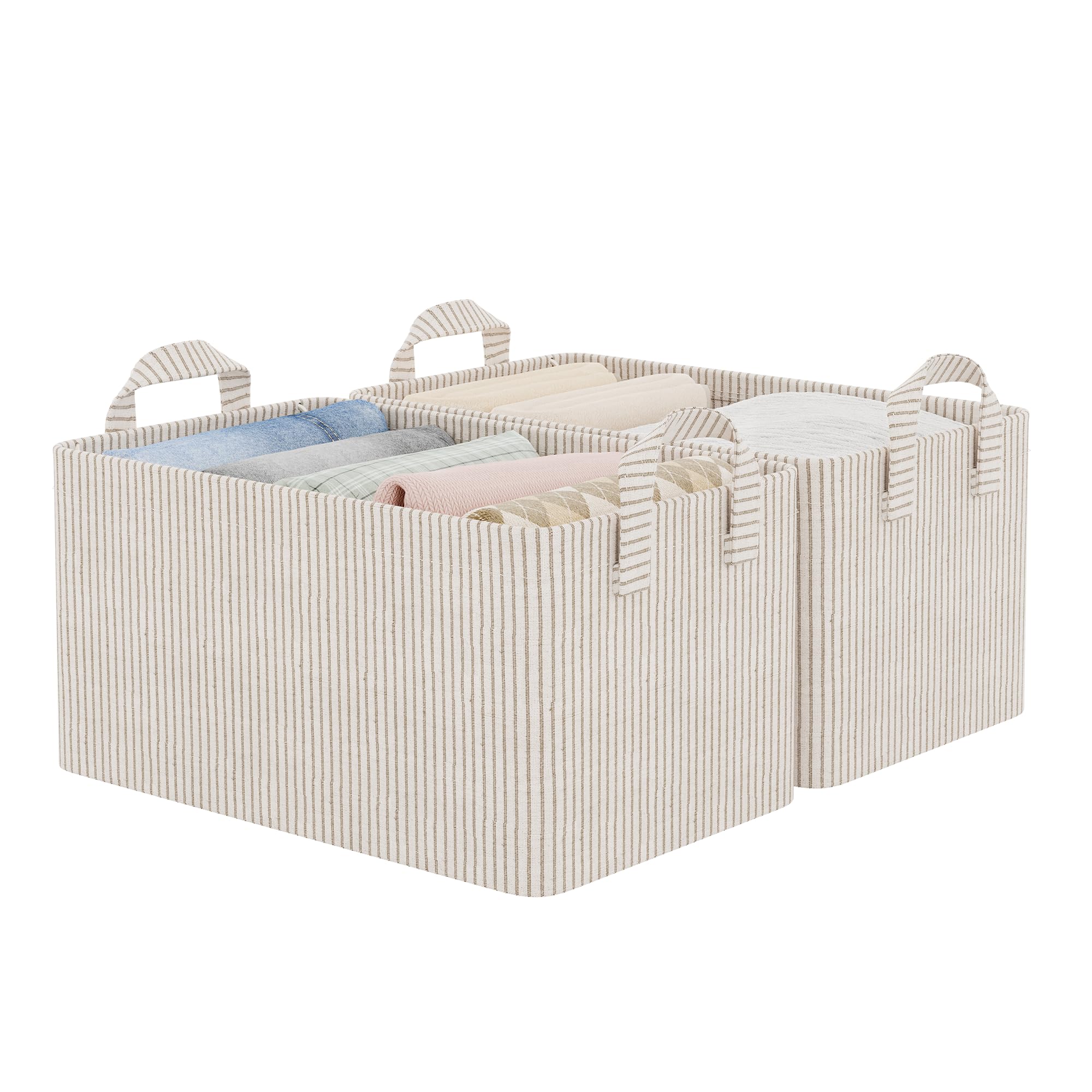 Photo 1 of StorageWorks Storage Bins, Fabric Storage Bins for Shelves, Storage Baskets with Metal Frame, Closet Baskets and Bins with Handles, Khaki and Beige Stripes, 2-Pack