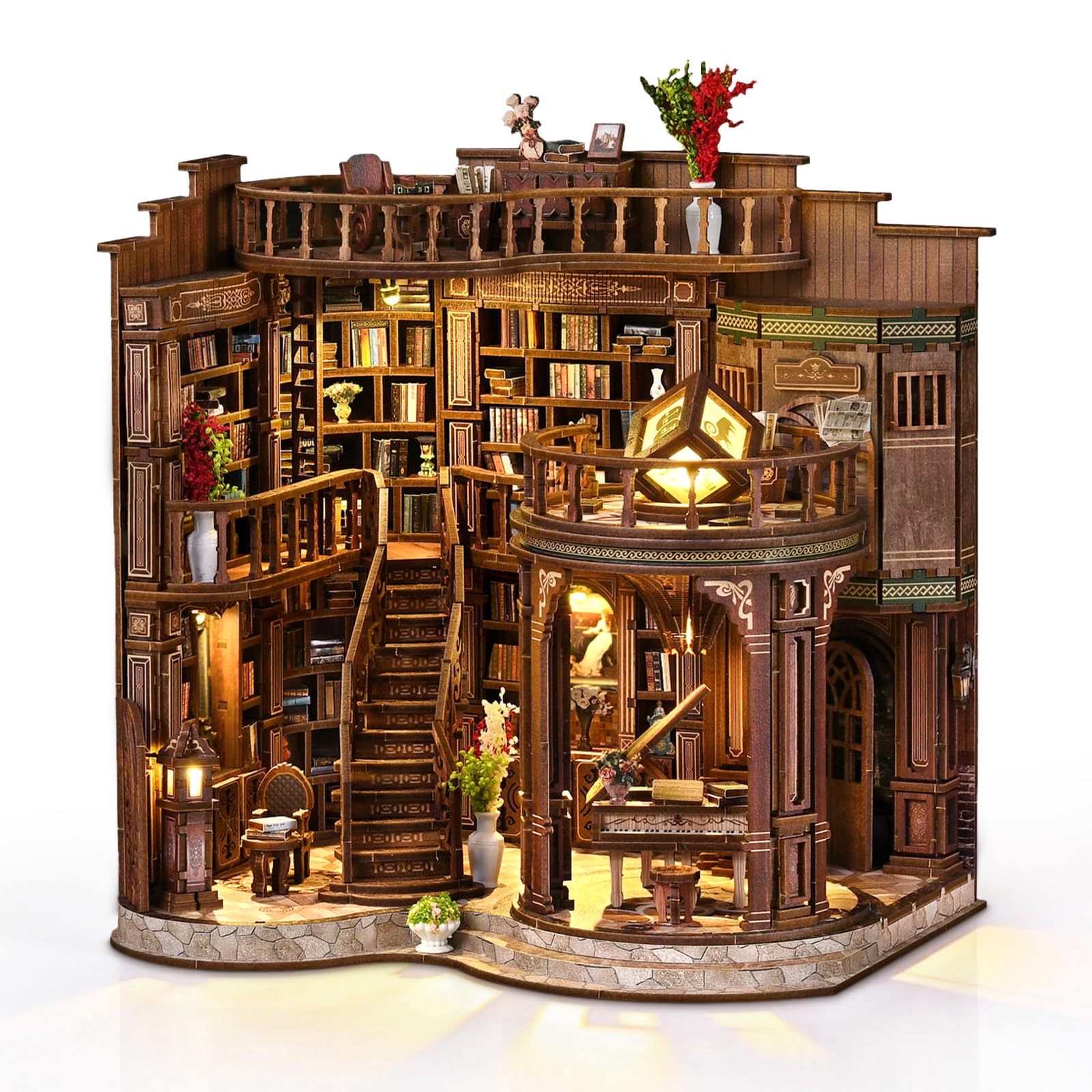 Cuteefun DIY Miniatur-Puppenhaus Bausatz aus Holz mit LED, Book Nook Kit | Kreatives Handwerk, Wohnaccessoire & Bücherregal-Dekoration, Geschenk zu Weihnachten Geburtstag (Dreamy Book Hall)