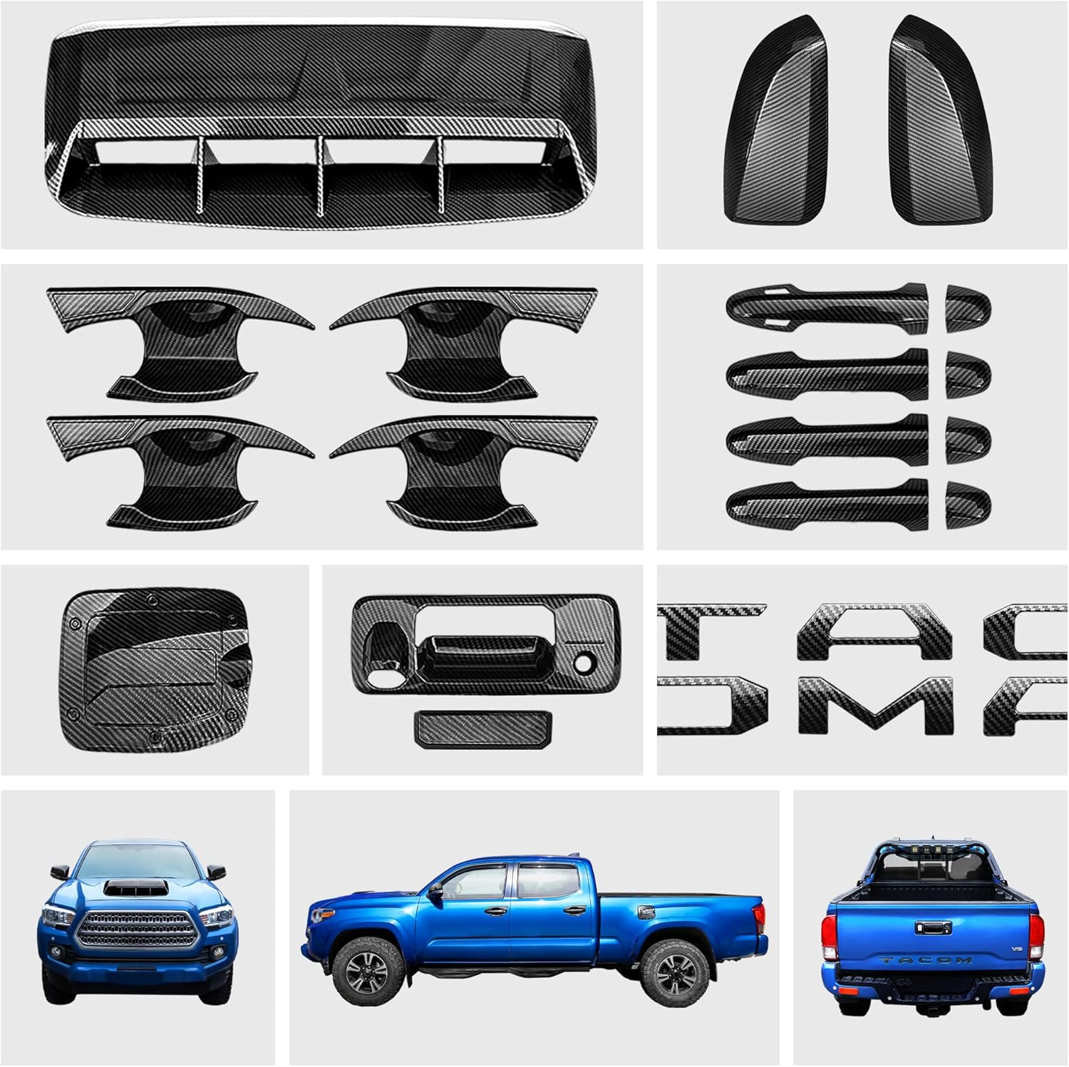 Exterior Body Molding Cover Custom Fit for 3rd Gen Tacoma 2016-2023 - Carbon Fiber Black - Quality Adhesive