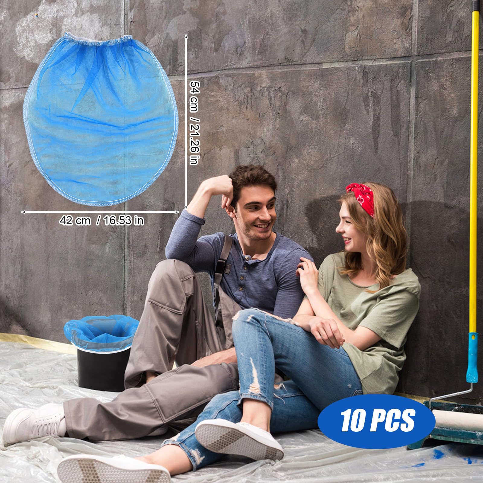 10 Sztuk Worki Na Farbe, Niebieskie Drobne Oczka Worek Filtrujacy Farbe Elastyczne Otwarcie Uzywane w 5 Galonów Wiadra Worek Filtrujacy do Hydroponiki Malarstwa Ogrodnictwa