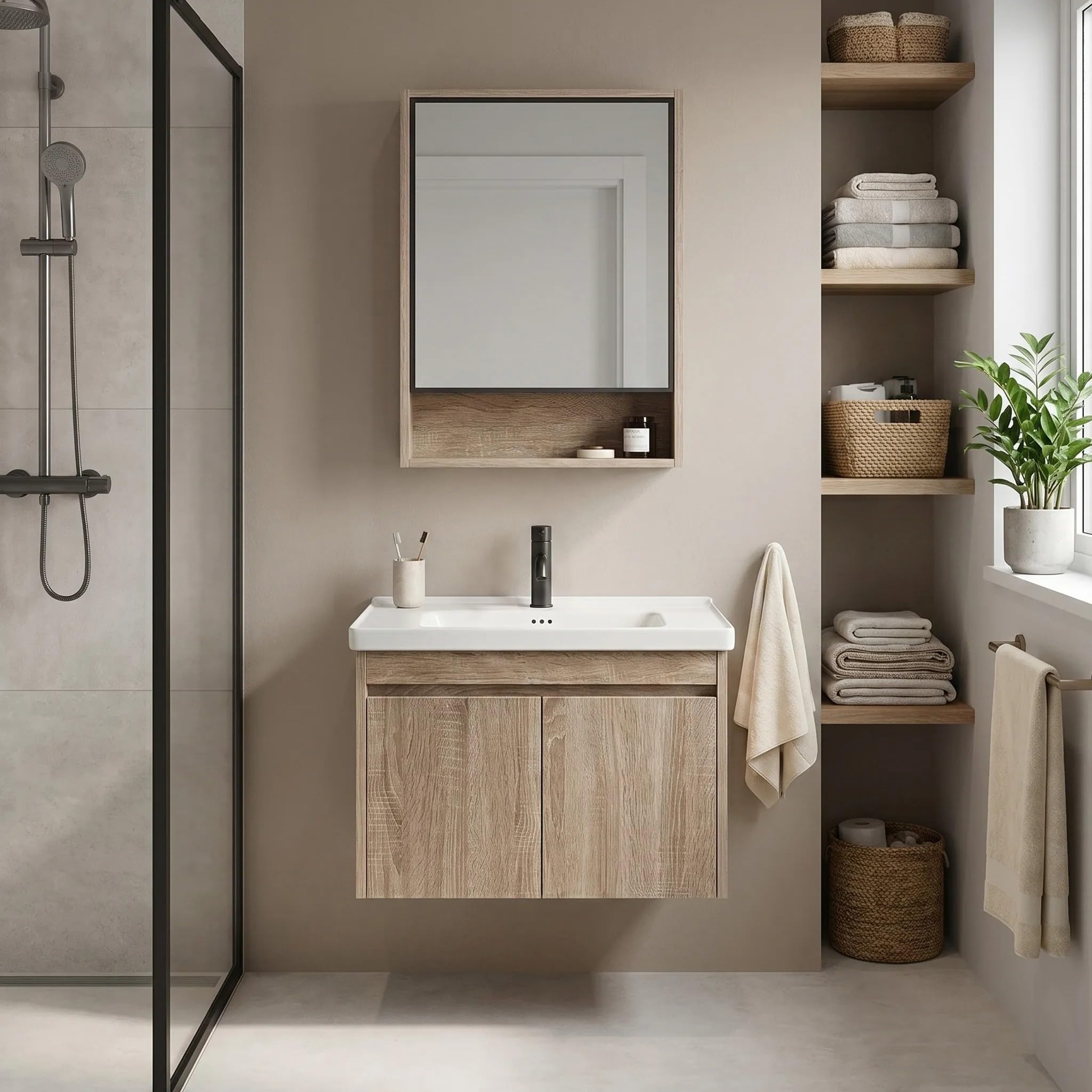 Rea - Zestaw Mebli Łazienkowych Z Umywalką Db68-60 60cm Beżowy, Brązowy - 47,5x60,5x46 cm