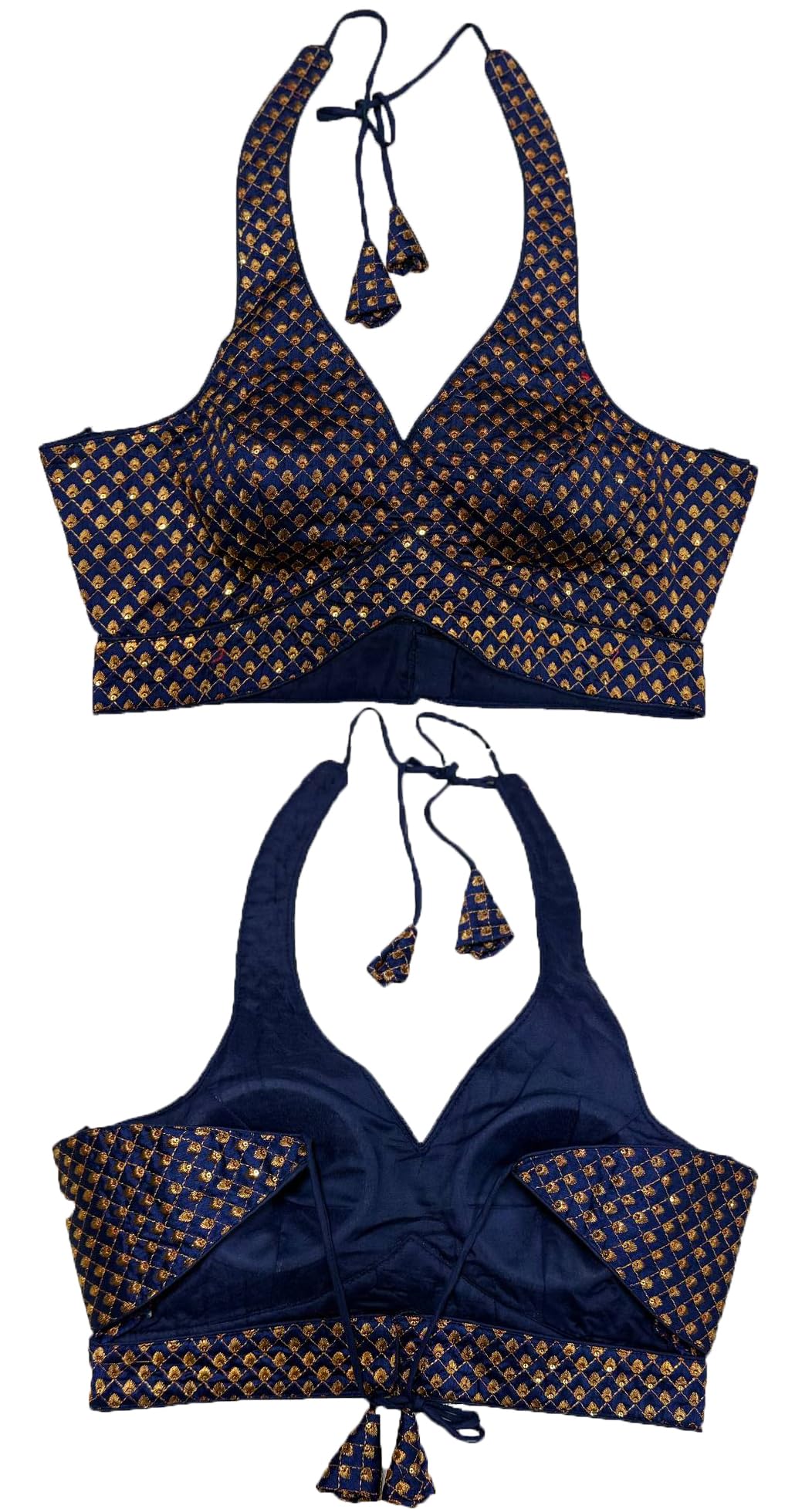Women's Indian Ethnic Wear Fancy Blouse Sequence with Zari Embroidery Work Sweetheart with Halter Neck Sleeveless Readymade Padded Back Open String Pattern-image-28
