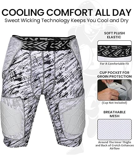 Miniatura 39 de Exxact Sports Gladiator - Faja de fútbol para adultos de 5 almohadillas para hombres con cadera, muslos, almohadillas para coxis, pantalones cortos