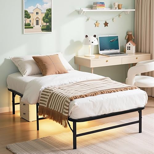 Miniatura 7 de VECELO Base de cama plegable de metal de 14 pulgadas de alto, no requiere herramientas, base de colchón de plataforma soporta hasta 660 libras,