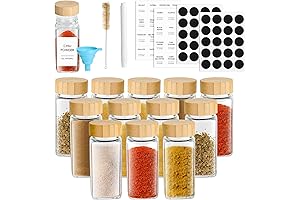 Frascos para especias de cocina de cristal con tapa de bambú y etiquetas