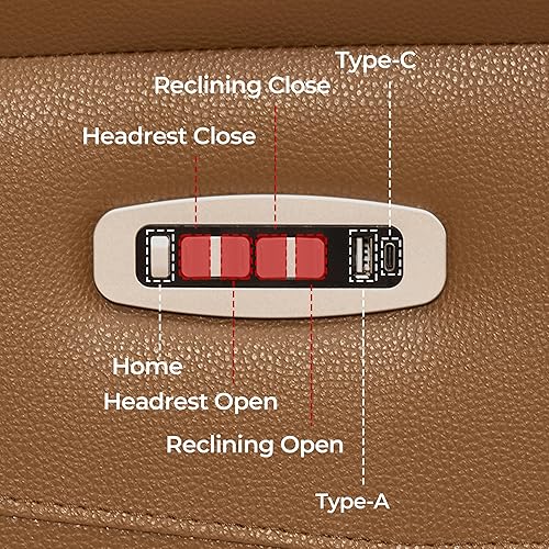 Miniatura 9 de CHITA Sofá reclinable eléctrico de cuero auténtico, sofá reclinable de pared con mesa desplegable, consola, reposacabezas eléctrico, cajones,