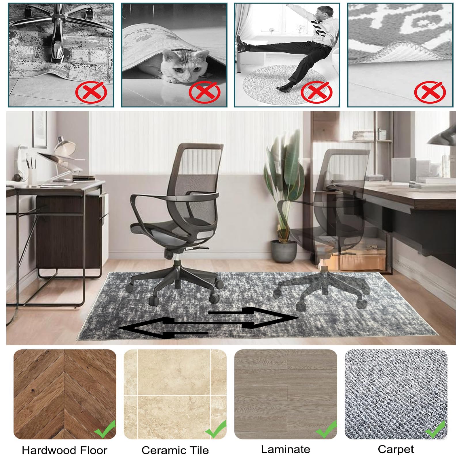 Robuste Stuhlmatten für Teppich- und Hartholzböden, Bürostuhlmatte, 180 x 230 cm, Teppichschoner, rechteckige Bodenmatten für Zuhause und Büro