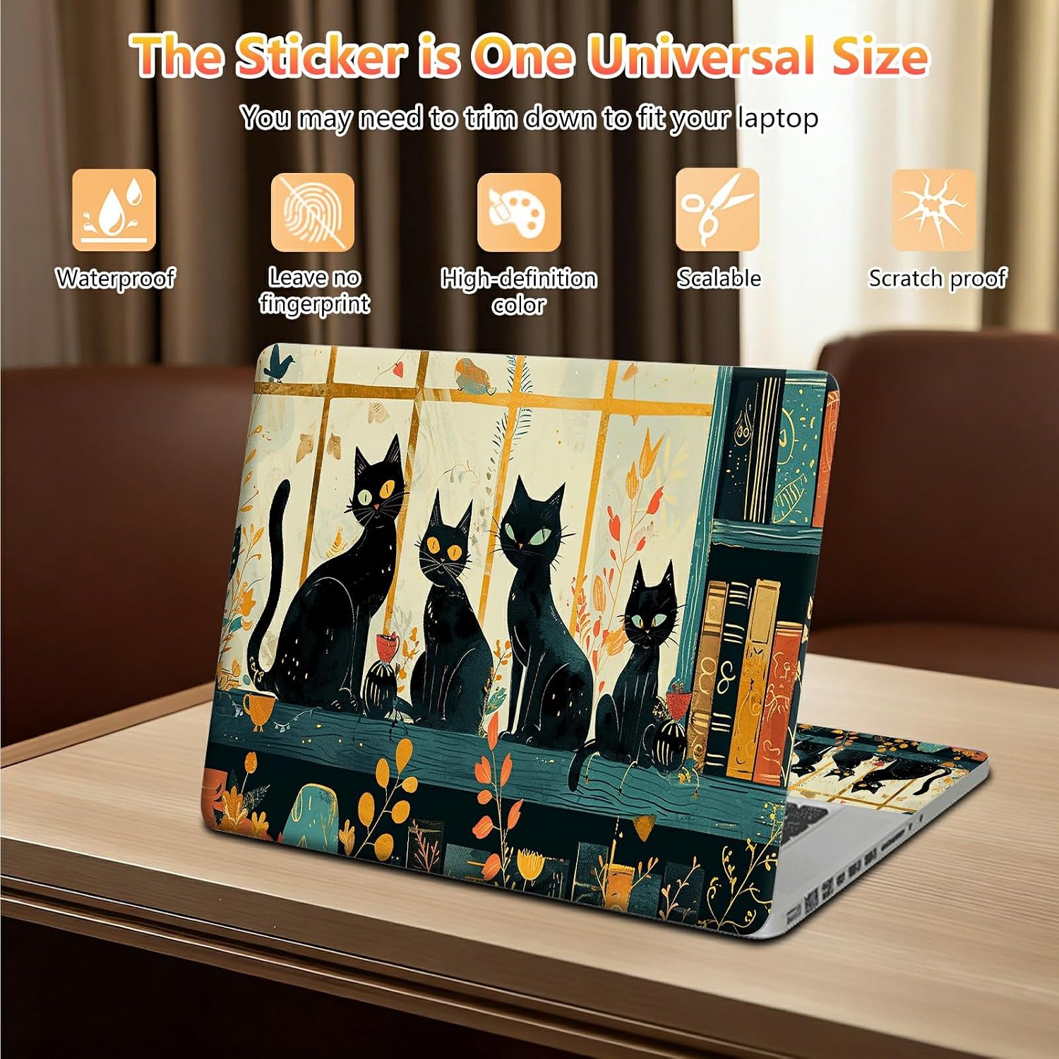 10 inch Laptop Sleeve with Laptop Skin Sticker Set – Slim Protective Case with Smooth Zipper, Lightweight Tablet & Notebook Sleeve for Travel & Daily Carry, Black Cats image 5