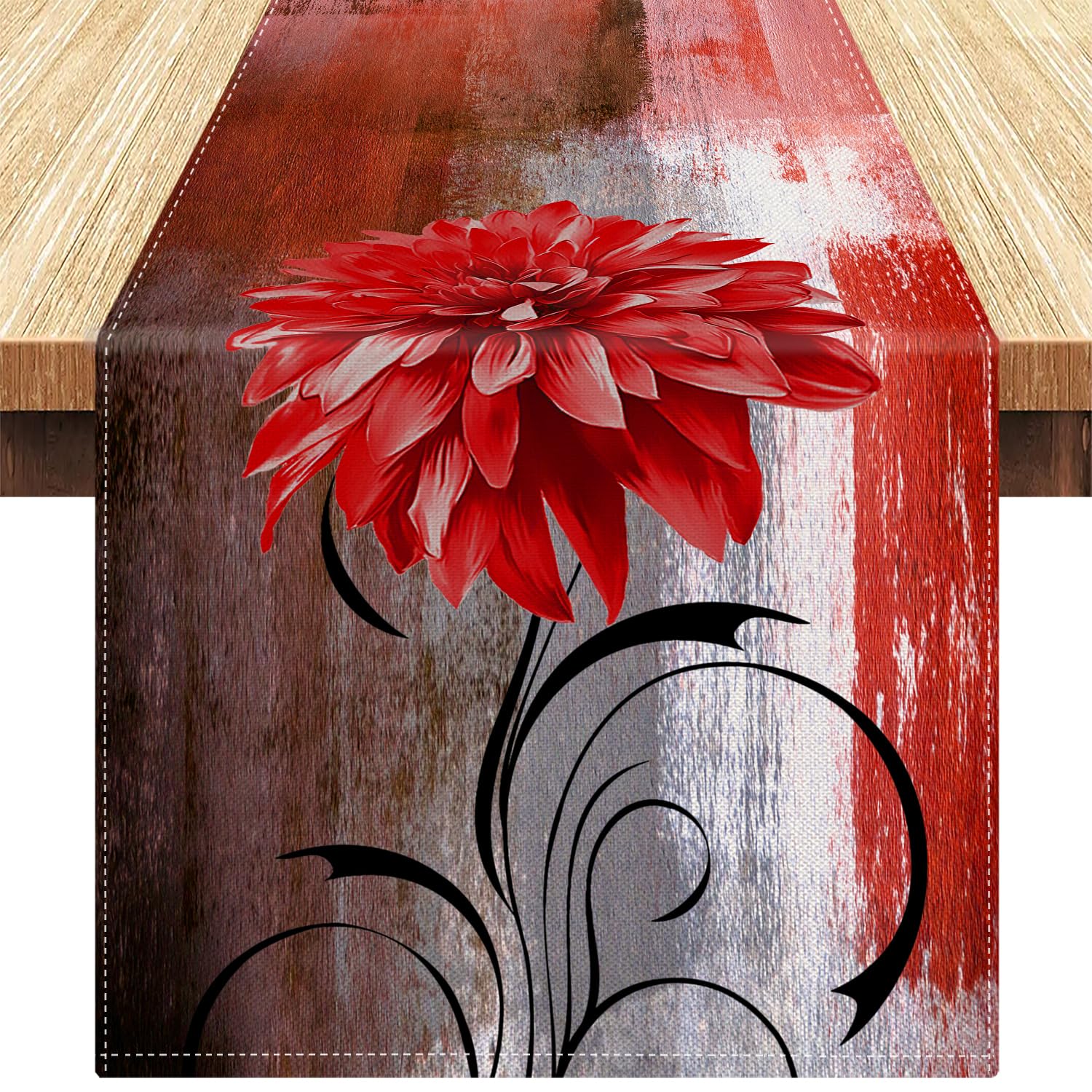 Camino de Mesa Navideño Camino de Mesa Gris y Rojo Camino de Mesa de Lino Mantel de Navidad Flor Moderna Comedor Camino de Mesa de Café para Mesa de Comedor Boda Cocina Granja 40x140cm