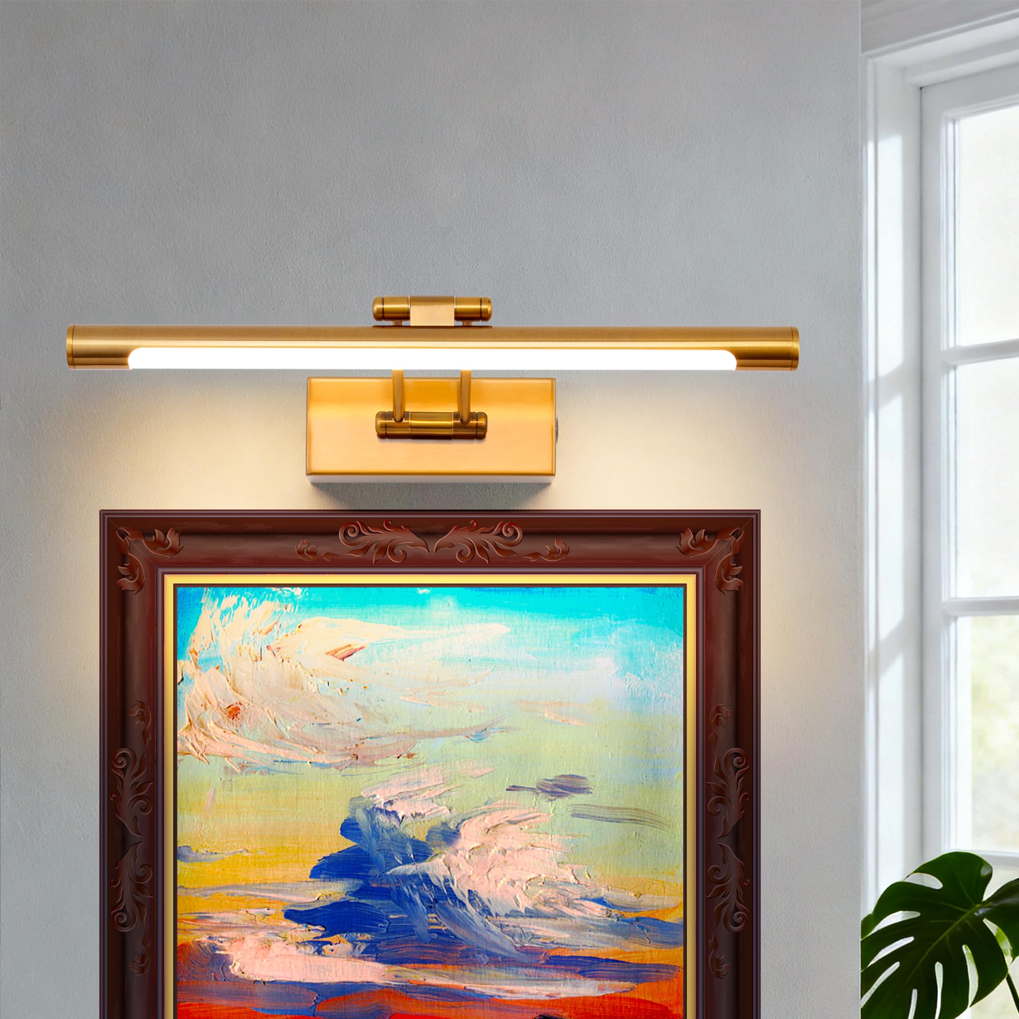 Applique Murale Salle de Bain Lampe à Miroir LED 40cm Interrupteur à Tirette 3000K Tête Pivotante pour Tableau Lampe Murale Mordern Dimmable Interieur 8W IP44