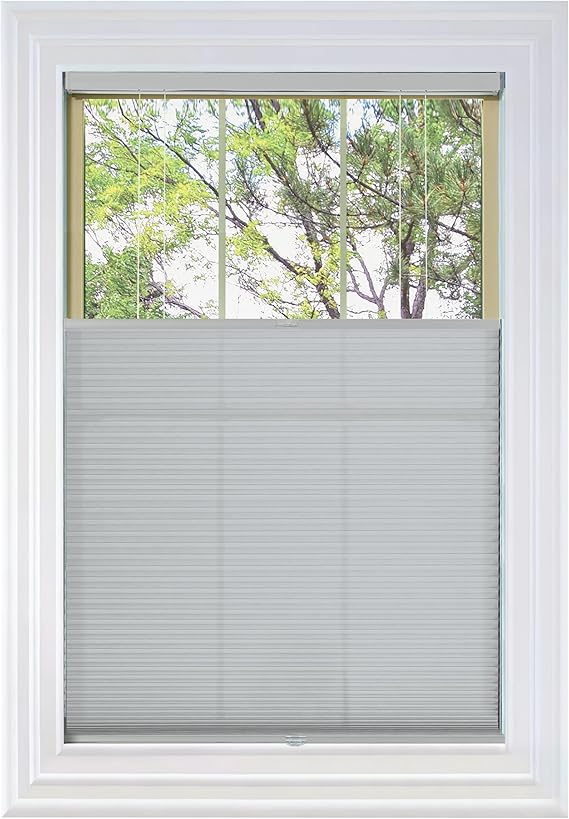 BlindsAvenue Cordless Top Down Bottom Up Cellular Honeycomb Shade, 9/16" Single Cell, Light Filtering, Gray Sheen, Size: 42" W x 48" H