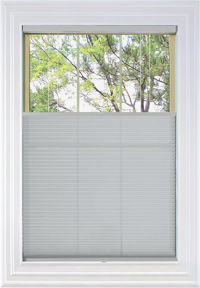 BlindsAvenue Cordless Top Down Bottom Up Cellular Honeycomb Shade, 9/16" Single Cell, Light Filtering, Gray Sheen, Size: 42" W x 48" H