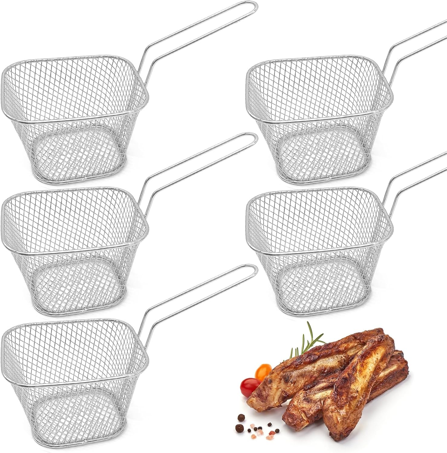 YHSKJCD 5Pcs Chip Serving Frying Baskets, Mini Fry Baskets Stainless