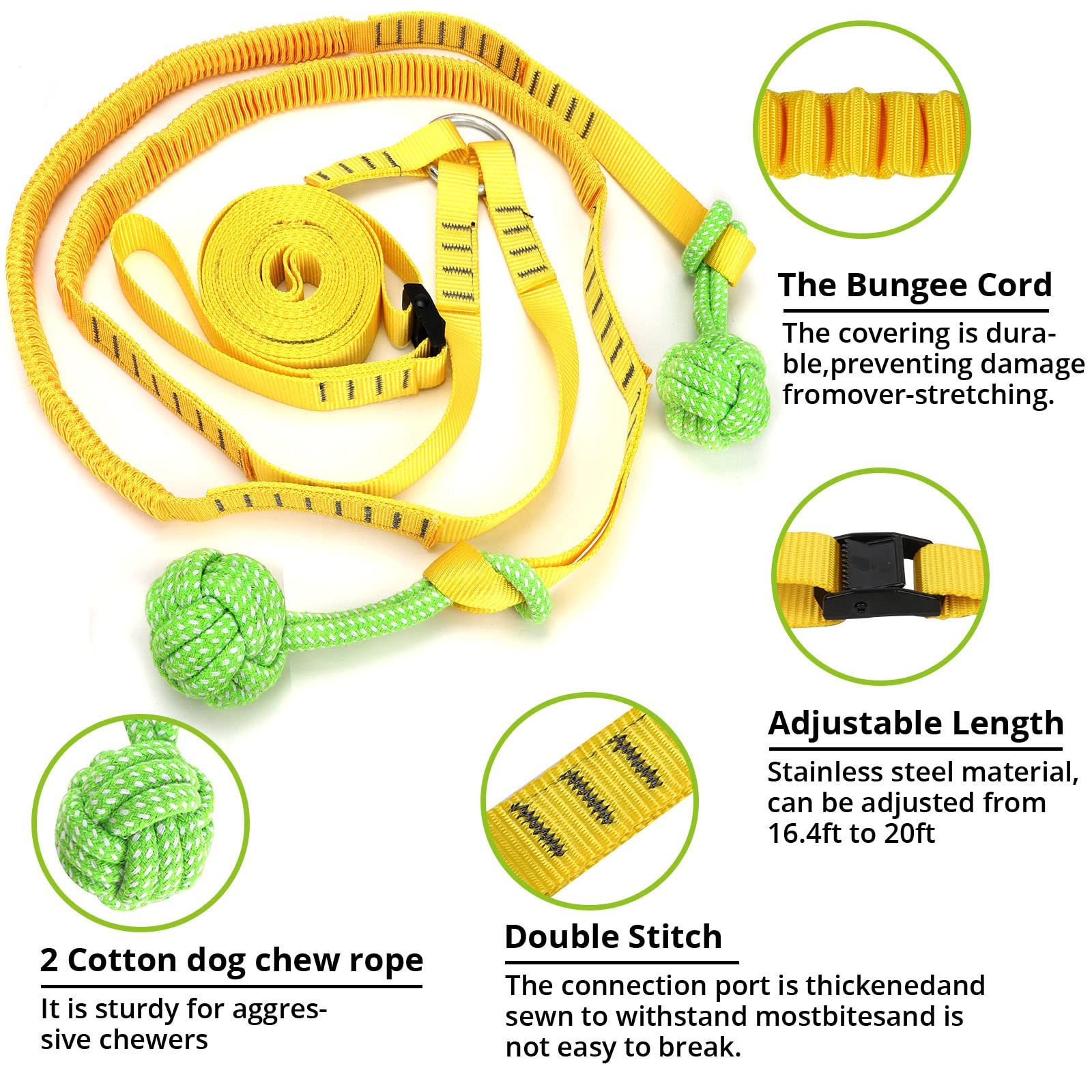 Juguete elástico colgante para perros para dos perros: correa interactiva para perros Pitbull pequeños a grandes para hacer ejercicio, juguete de cuerda retráctil duradero con 2 juguetes de