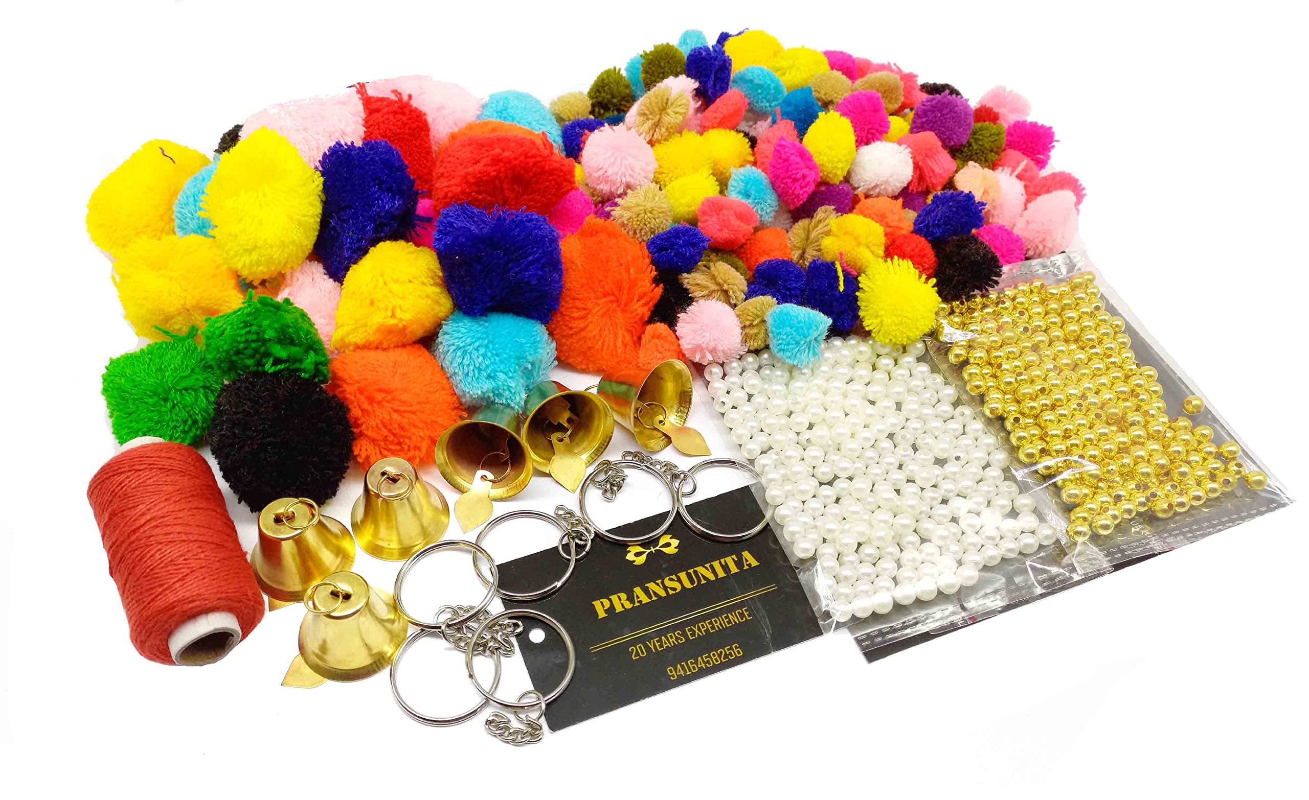 PRANSUNITA Pom Pom Toran, Streamer Bandanwar Making kit – Includes Big & Small Multicolored Wool Pom Pom, White & Golden Pearl Beads, Bells, Thread & Rings. (B09R4DCKMR) Amazon Price History, Amazon Price Tracker