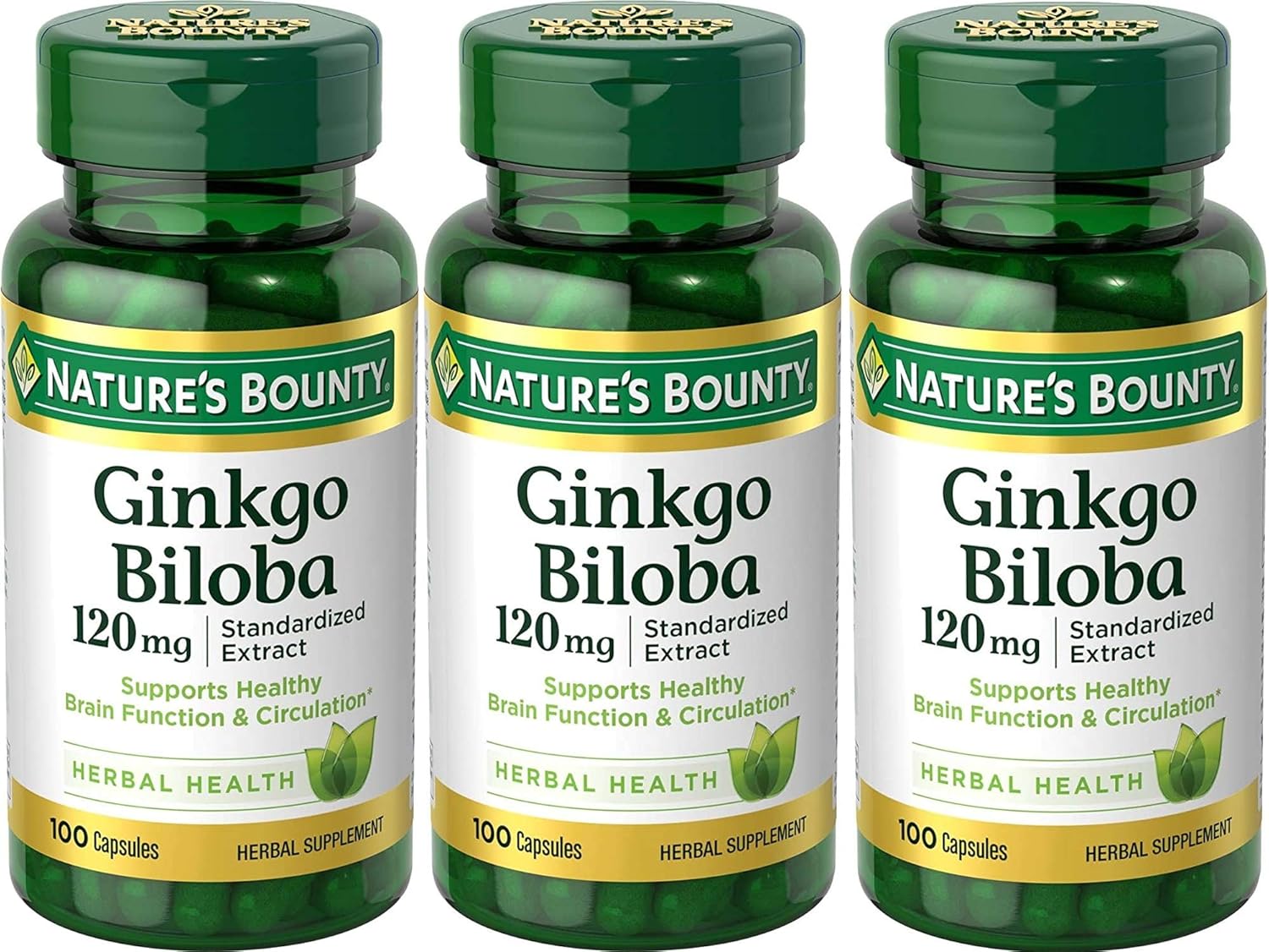 Nature’s Bounty Ginkgo Biloba 120 mg 100 ea (Pack of 3)