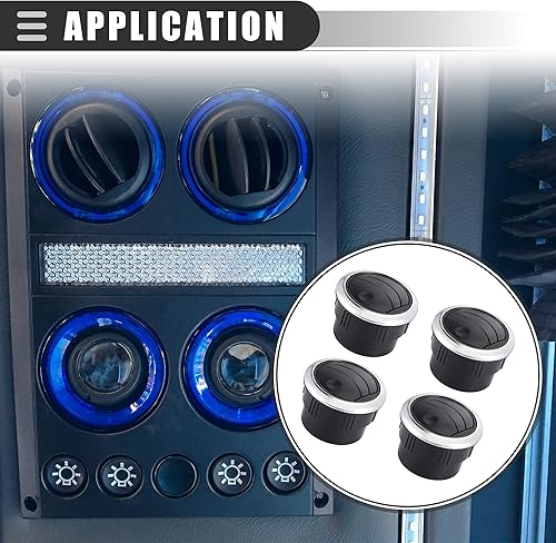 Miniatura 2 de Motoforti Pomo galvanizado universal redondo de salida de aire de CA para salpicadero para autocaravana autobús barco yate caravana 3425in ABS negro