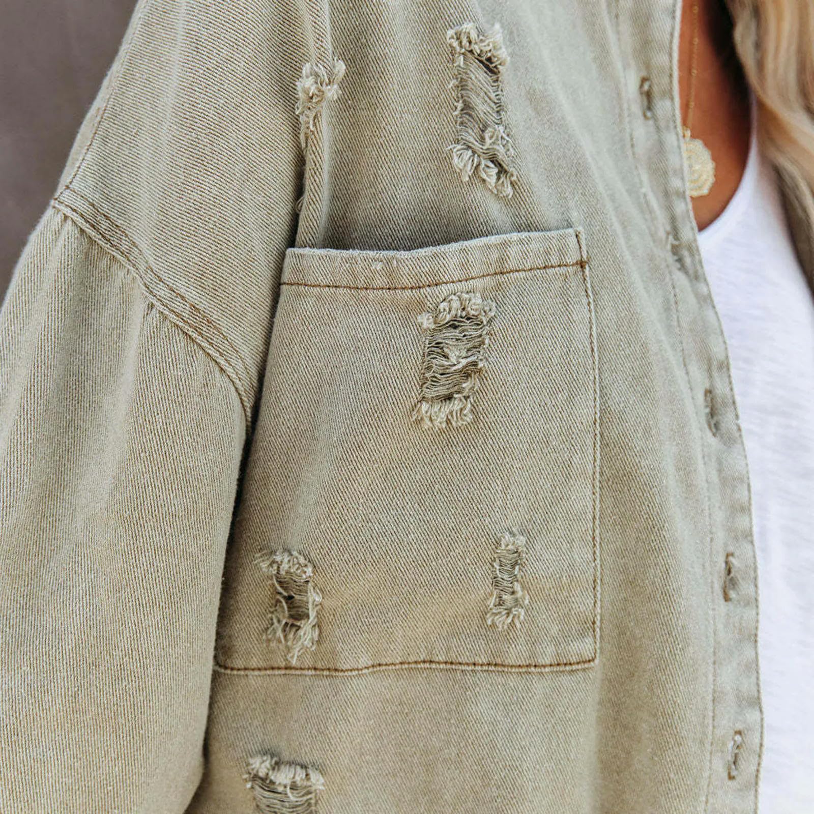 Giacca Uomo Giacche di Jeans Strappate da Donna A Manica Lunga Abbottonati Giuli Sciolti Giacche da Ragazza in Jeans