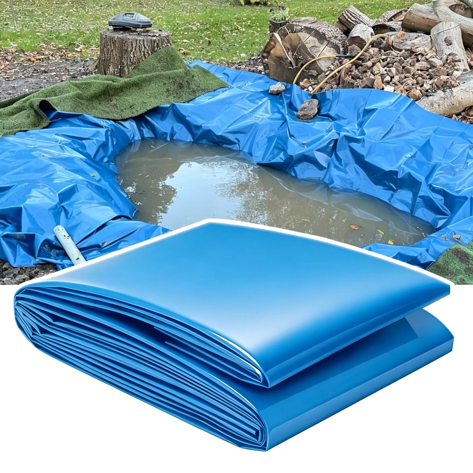 Hamankim Impermeable Pond Membrane HDPE Flexible Pond Liner - 3x4m 4x5m 5x5m 6x8m Waterproof Underlay Durable Sealing Film for Koi Fish Ponds, Fountain & Waterfall - Blue(2x2.5m(6.5x8.3ft))