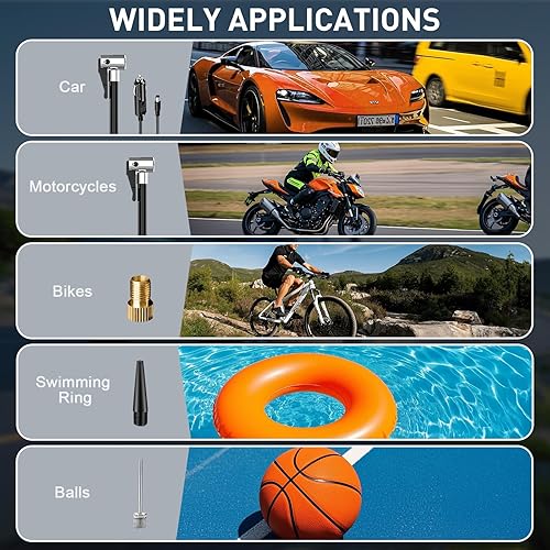 Miniatura 5 de Inflador de neumáticos, compresor de aire portátil DC 12 V, compresor de aire portátil con manómetro digital bomba de aire para neumáticos de