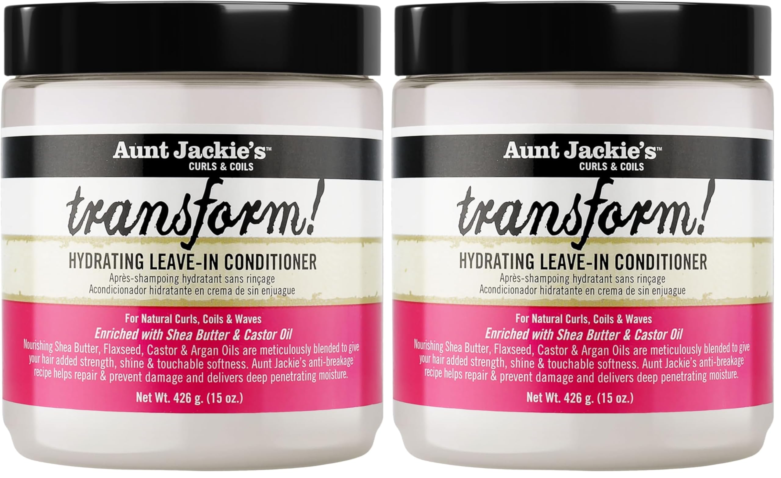 Aunt Jackie's Curls and Coils Transform Hydrating Leave-In Creme Conditioner for All Hair Types and Textures,15 oz,(Pack of 2) 15 Ounce (Pack of 2)