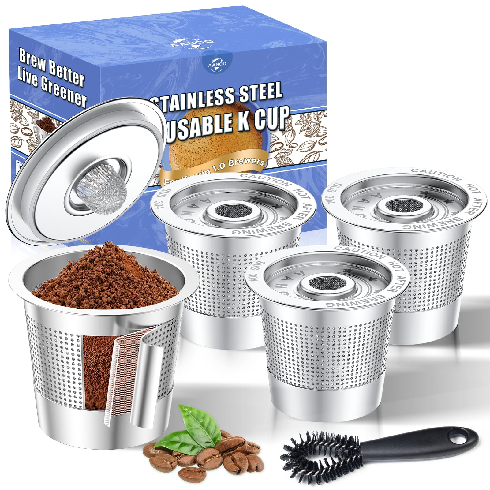 AANQQ Reusable K Cups for Keurig: 4 Pack Stainless Steel Pods No Plastic