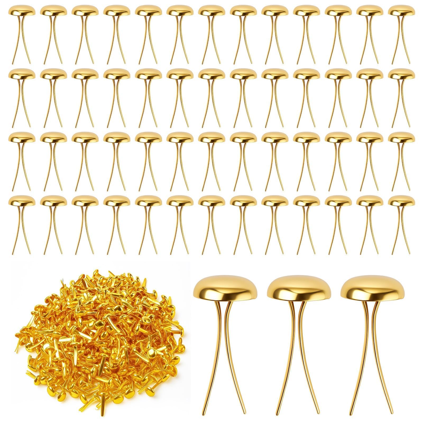 500 PCS Gold Brads Paper Fasteners, 8x17.5mm Mini Metal Split Pins with Round Head, Decorative Brass Fasteners for Scrapbooking, School Projects & DIY Crafts, Sturdy Office Paper Fastener, 500-Pack