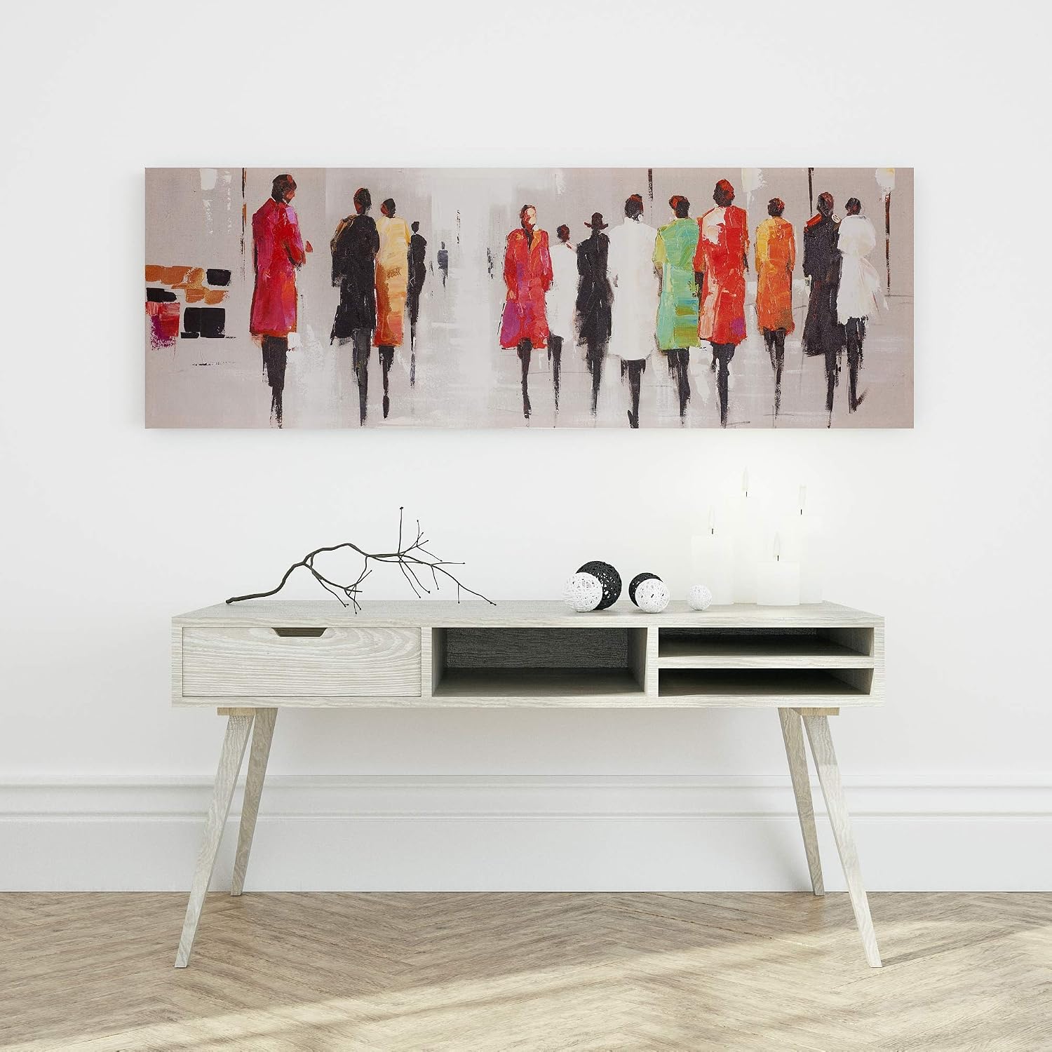 BEGIN DECO MAISON - HOME DECOR Colorful Peoples Walking in Street Wrapped Canvas, 16x48, Multicolor