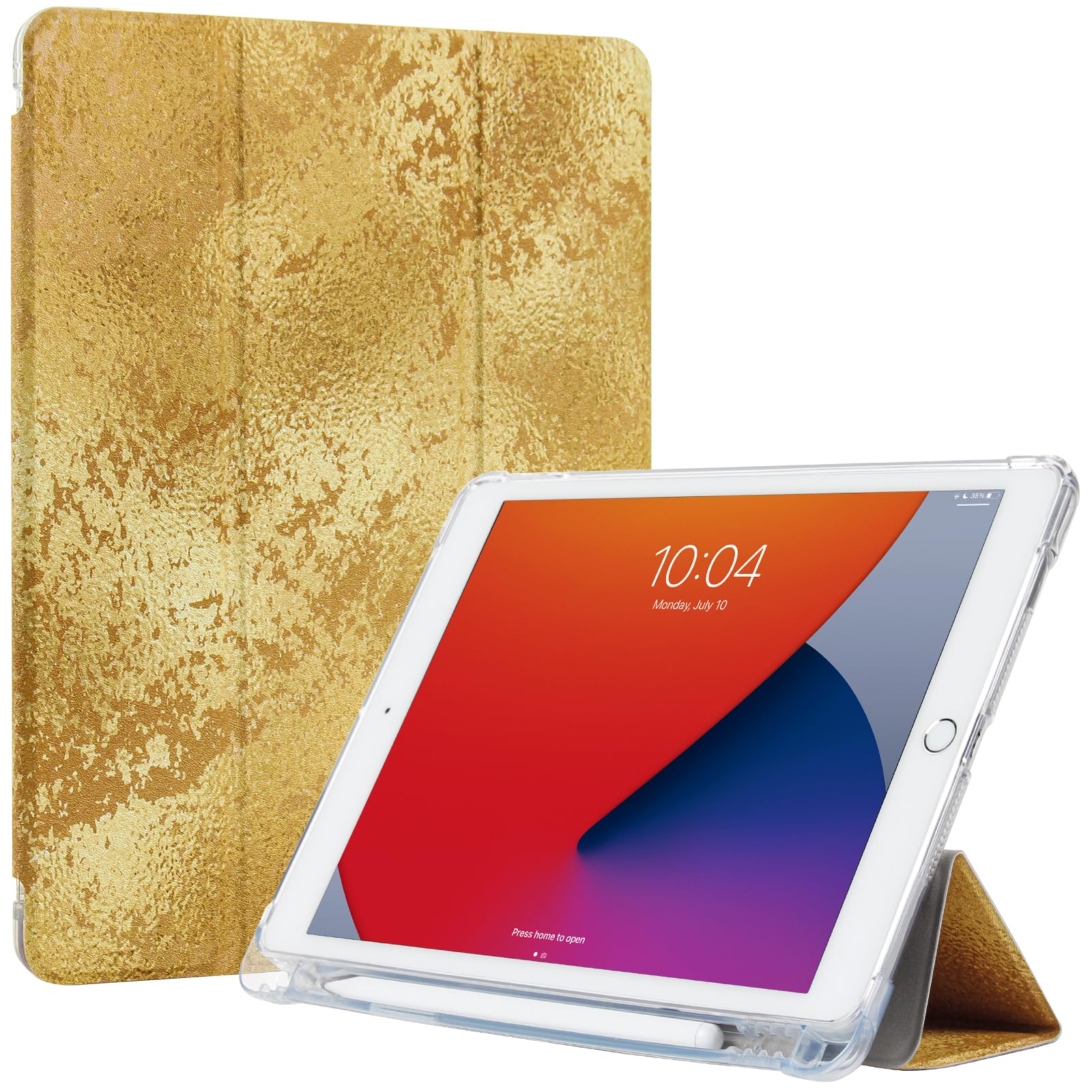 Étui iPad 10.2 avec Porte-Crayon ProtUTab Coque Marbre Bleu Légère Veille Auto