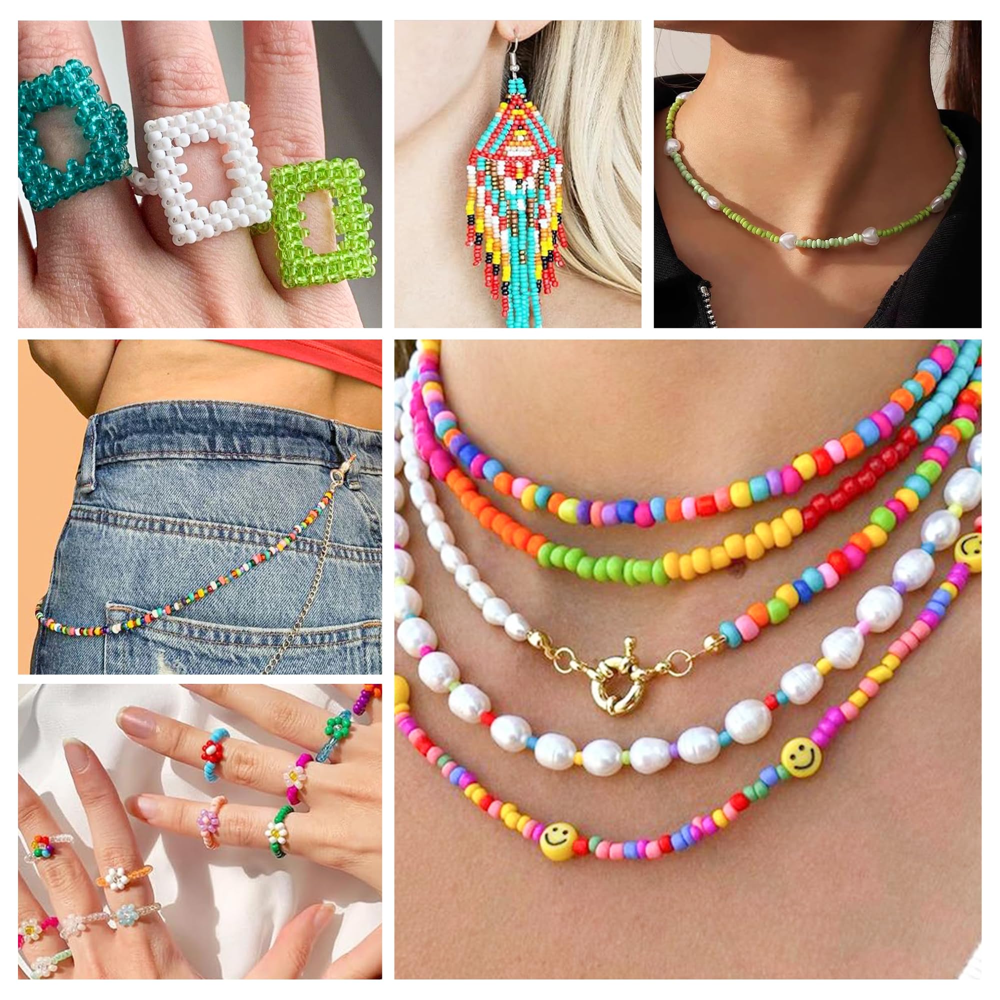 QH-Shop DIY Perlen Set Für Kinder - 400 Bunte Kunststoffperlen Mit 24-Fach-Box Für Armbänder, Halsketten & Schmuck