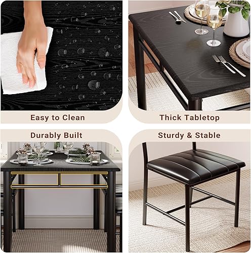 Miniatura 6 de Juego de mesa de comedor IRONCK para 4, mesa de cocina de madera con sillas tapizadas para cocina y comedor, juego de comedor compacto para espacios