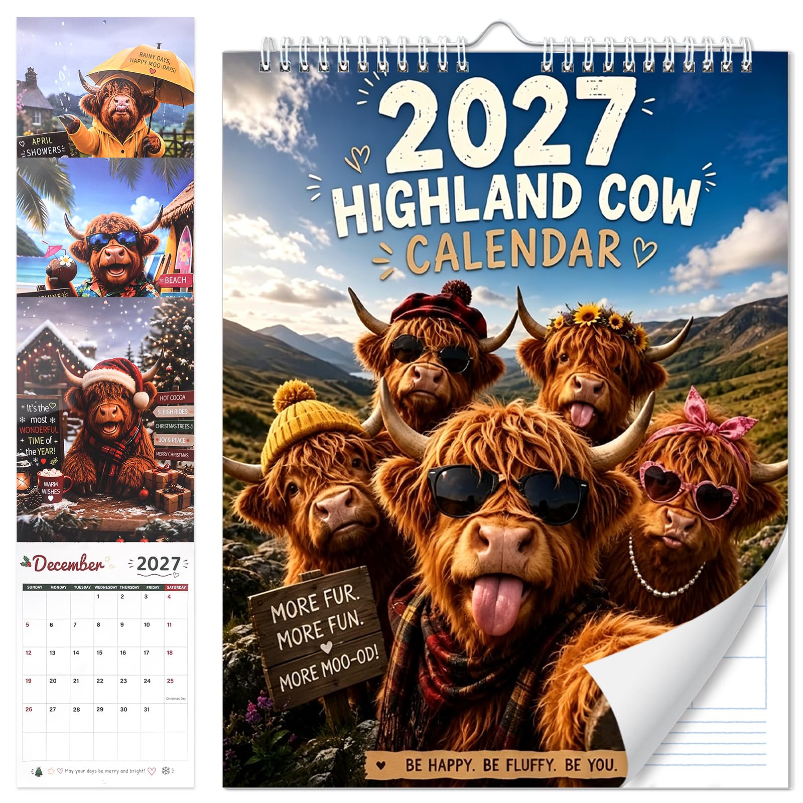 Highland Cow Calendar 2027 Funny Highland Cow Wall Calendar