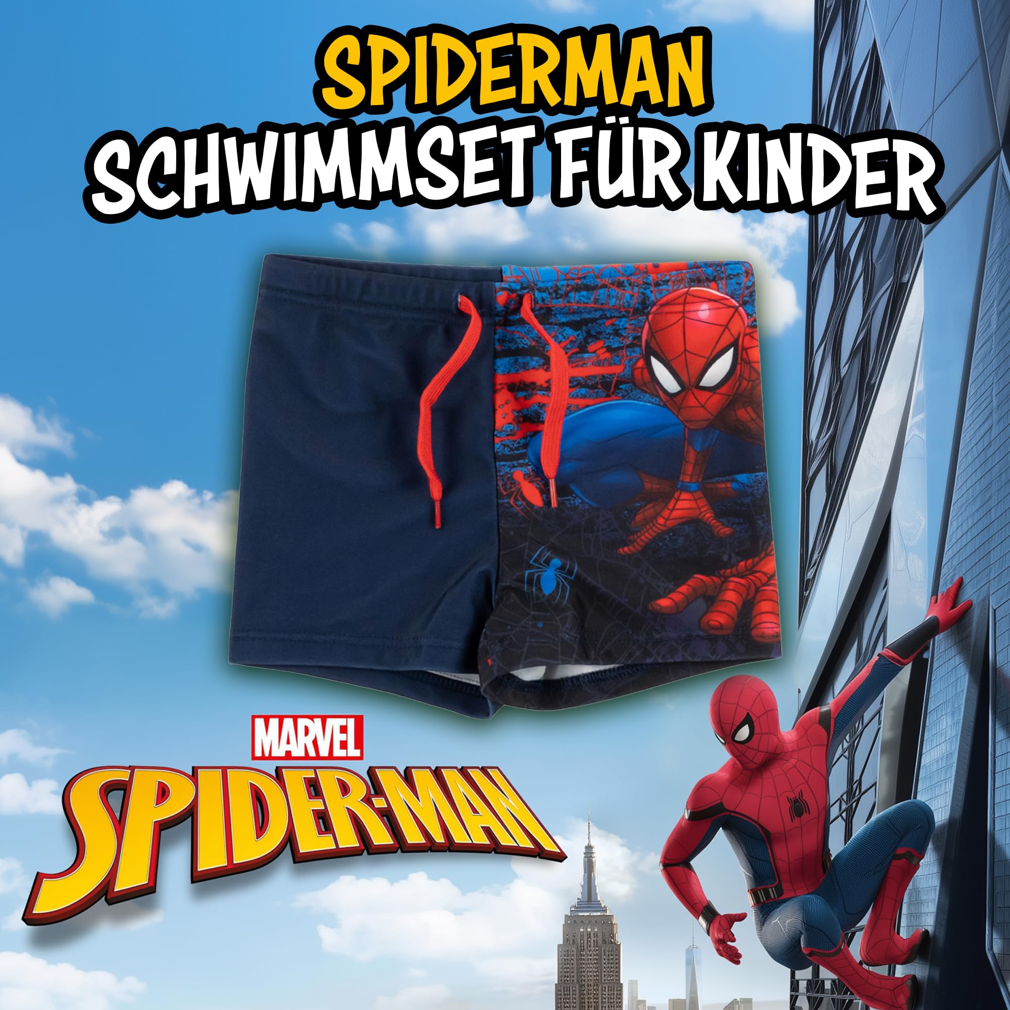 United Labels Marvel Spiderman Badehose für Jungen, Blau Rot, Badeshorts Kinder, Schwimmhose