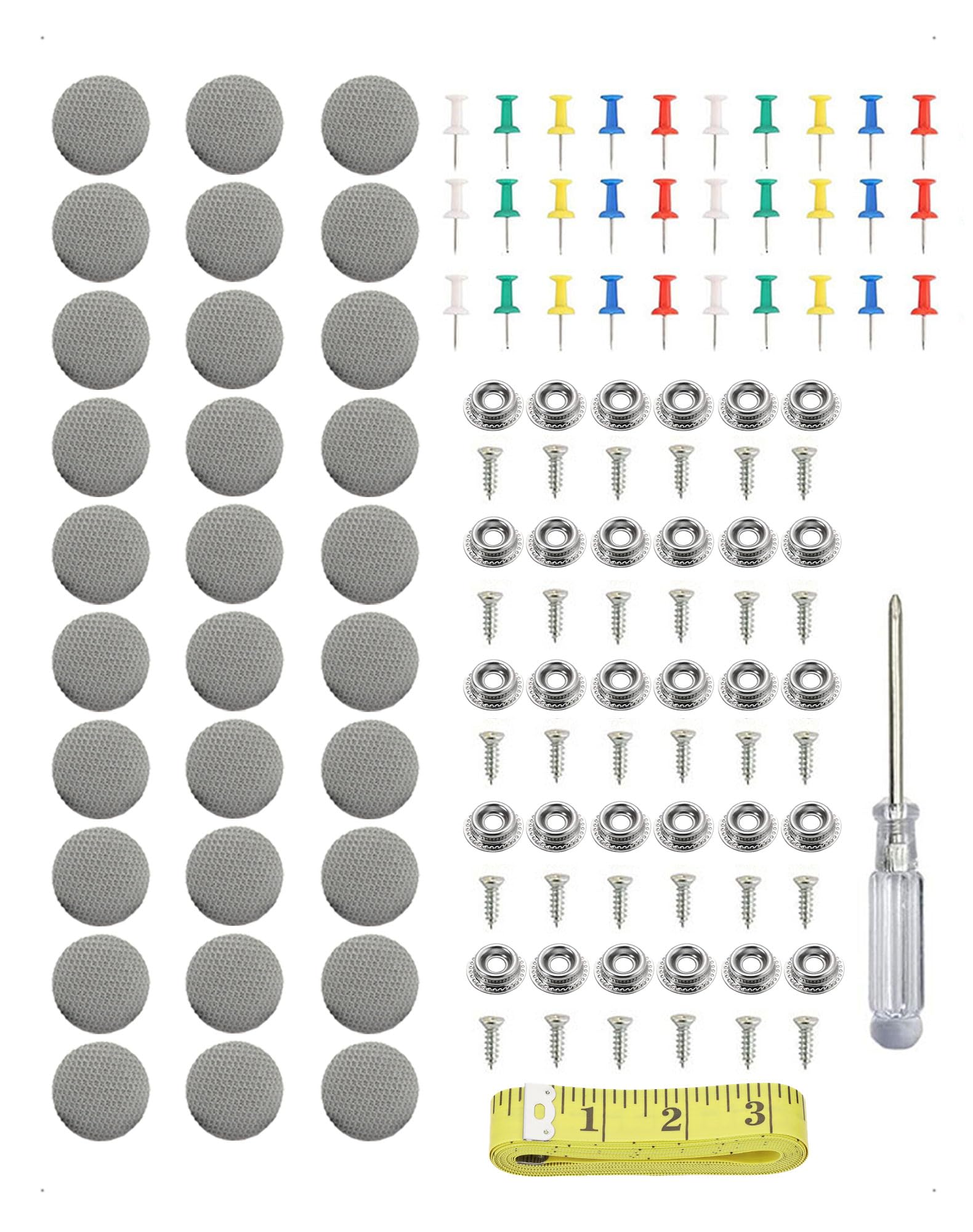 30 Pcs Kit Riparazione Cielo Auto, Universale Set Riparazione Tetto Auto Interno, Rivetti per Riparazione Tetto Auto con Cacciaviti, Puntine e Metro a Nastro per Tutte le Auto (Grigio)