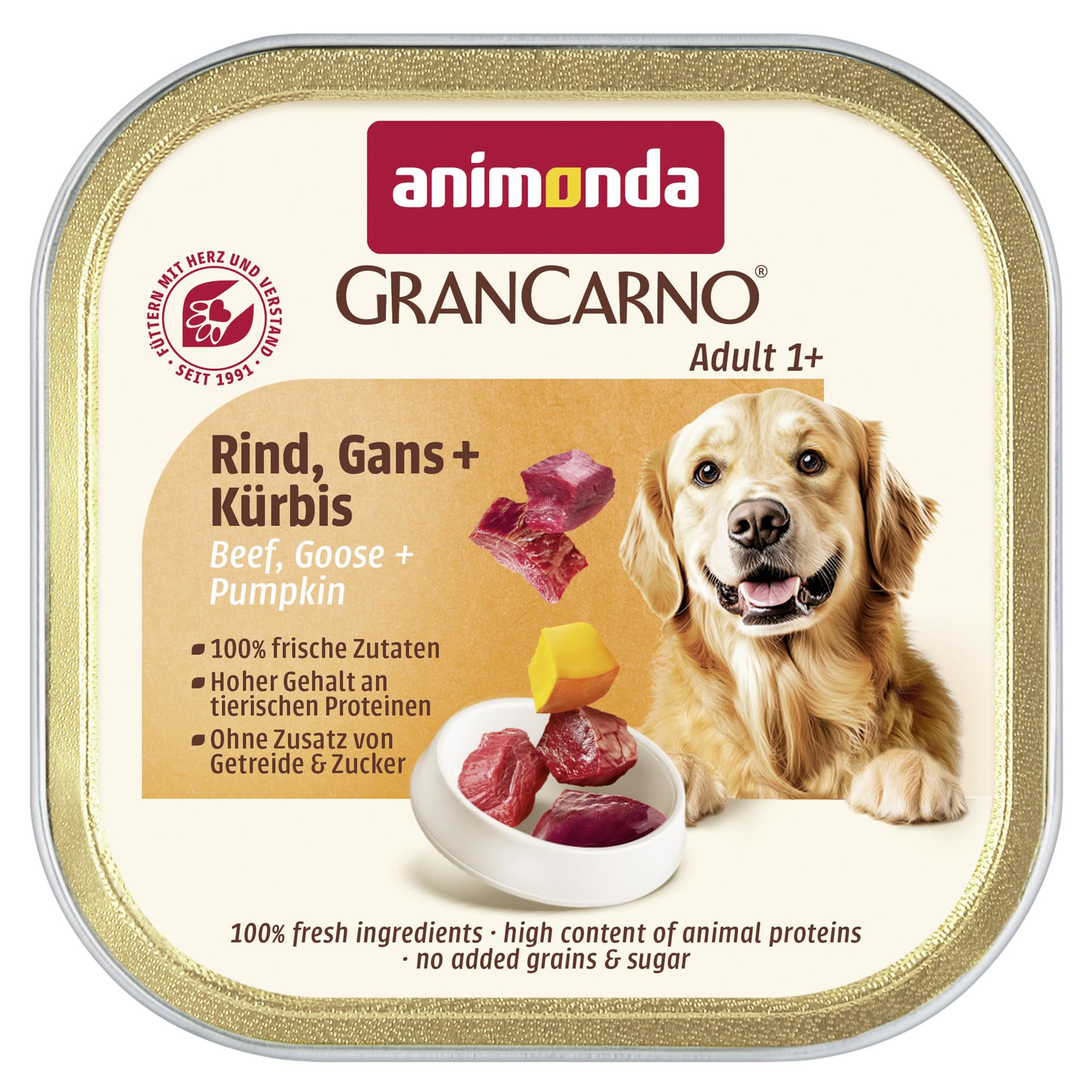 animonda GranCarno Country mokra karma w misce dla dorosłych psów z wołowiną, gęsią + dynią 150 g