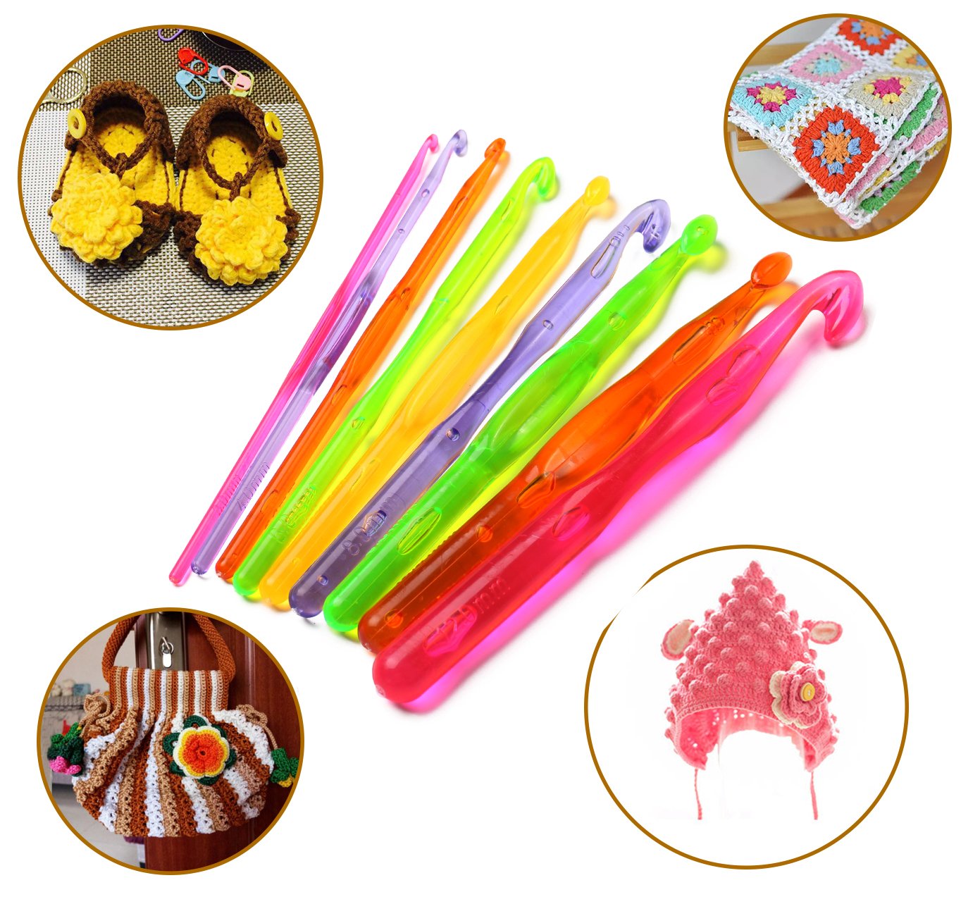 Luxbon 9 Sizes MultiColoured Acrylic Plastic Crochet Hooks Needles Set