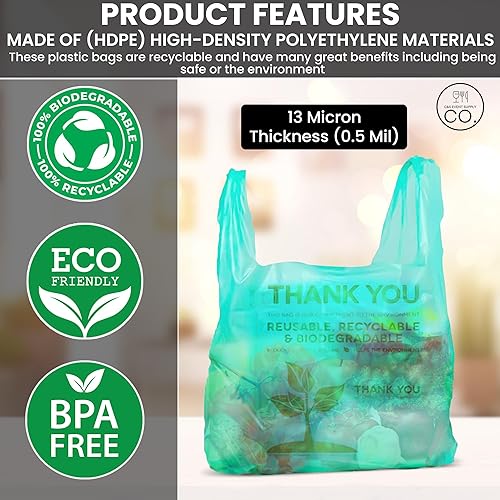 Miniatura 7 de C&S Event Supply Co. Bolsa ecológica verde, bolsas de plástico con asas, bolsas de compras de plástico para comestibles, bolsas de plástico
