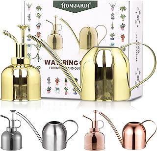 Indoor Watering Can Set - Bonus Mister Spray 10oz and Houseplants Book - 16oz Gold Long Spout Watering Can for Indoor Plan...