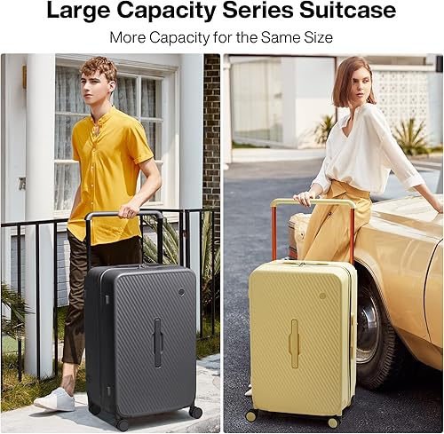 Miniatura 2 de mixi Maleta de equipaje a cuadros grande con ruedas giratorias Asa ancha PC Hard Shell, Amarillo alondra, 26 pulg.