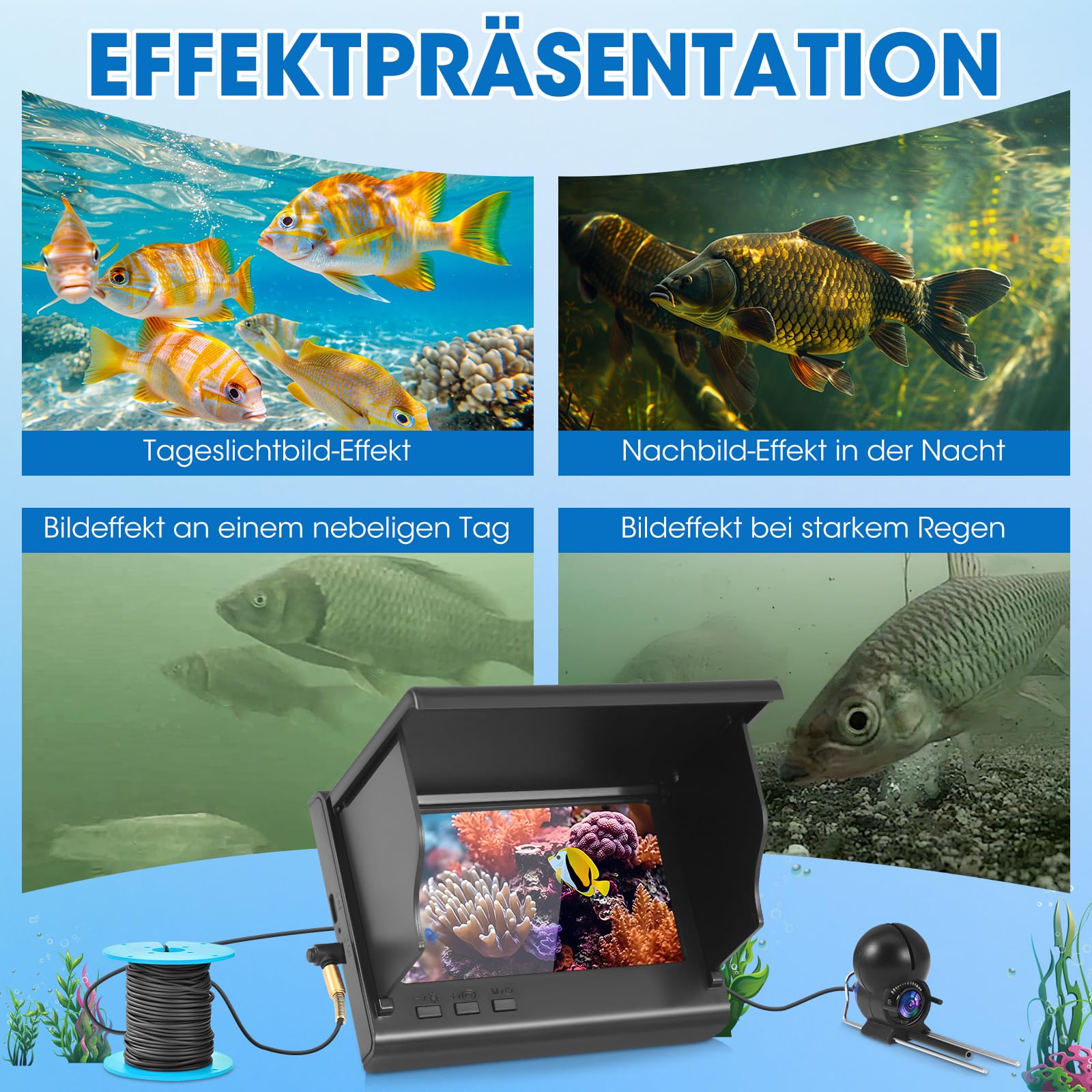 Unterwasser-Angelkamera Mit Nachtsicht - 220° Weitwinkel Für Fischfinder