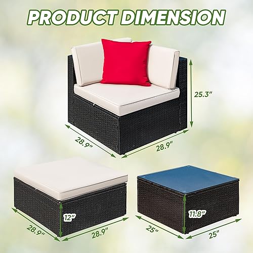 Miniatura 4 de Greesum Juego de 3 piezas de muebles de mimbre de ratán para patio, sofá al aire libre con cojines, almohadas y mesa de cristal para porche, césped