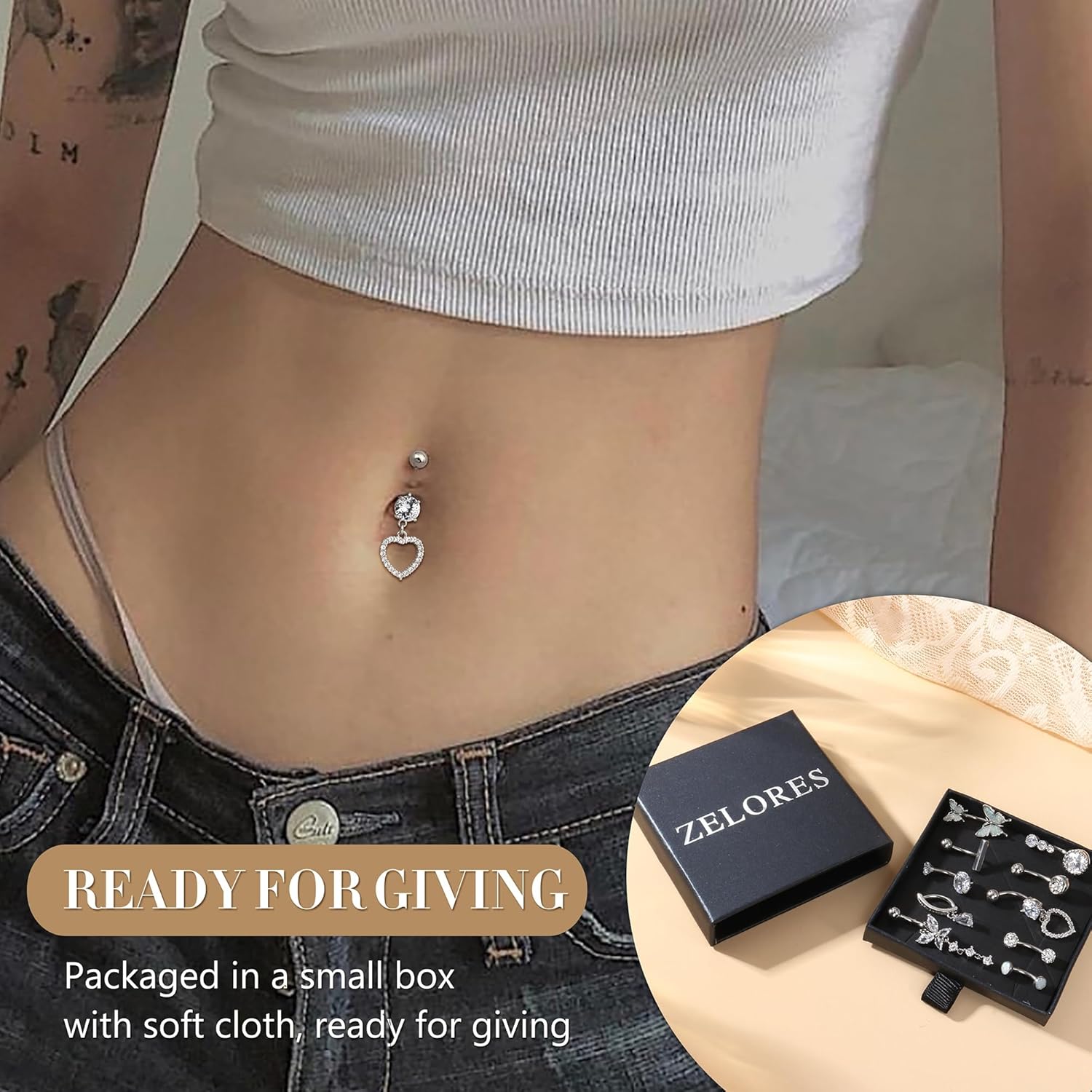 14G Belly Button Ring Stainless Steel Opal CZ Navel Piercing Belly Rings for Women Clicker Dangle Belly Button Piercing Jewelry Silver Gold - Image 6