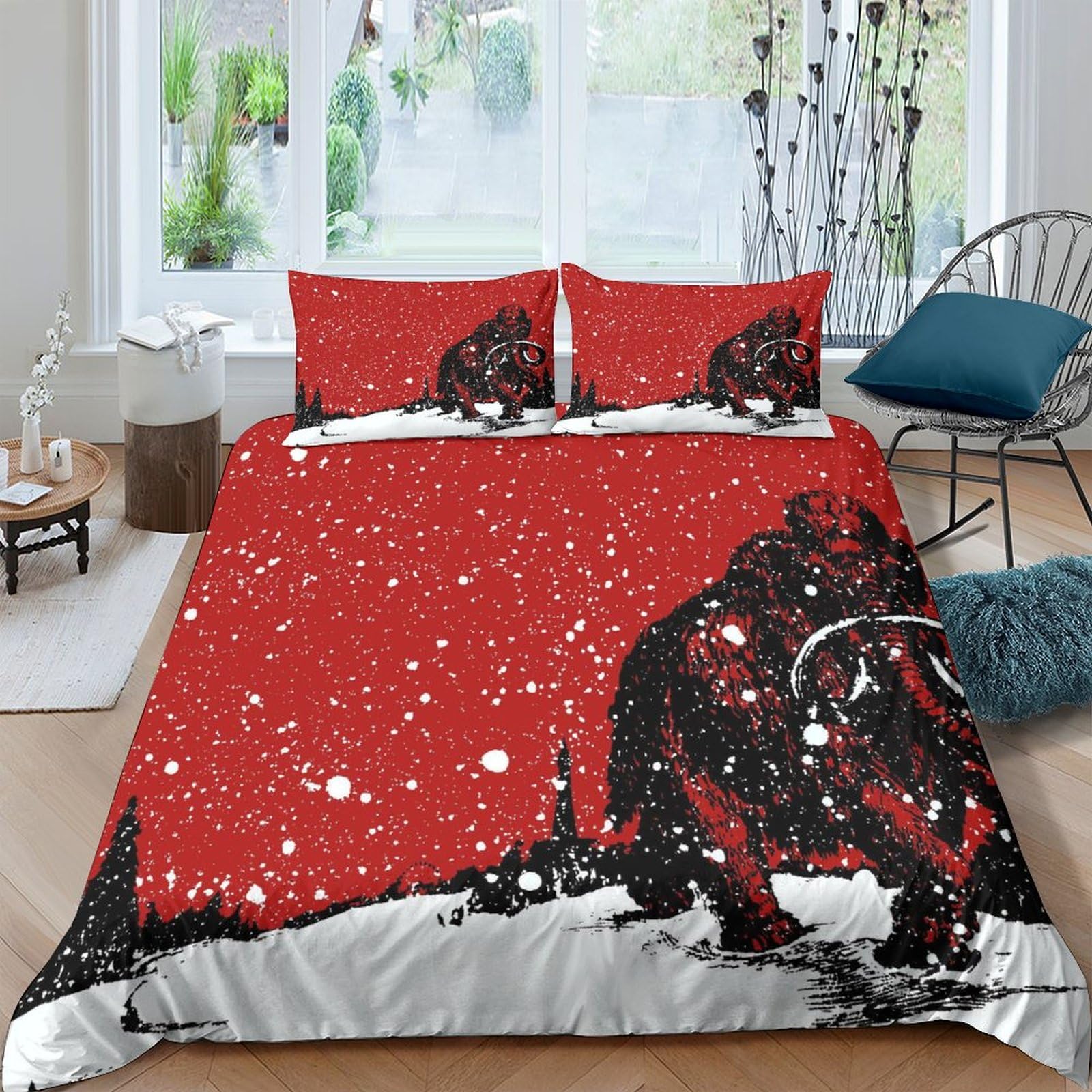Housse de couette mammouth 3D pour lit King | Parure de lit neige microfibre confortable