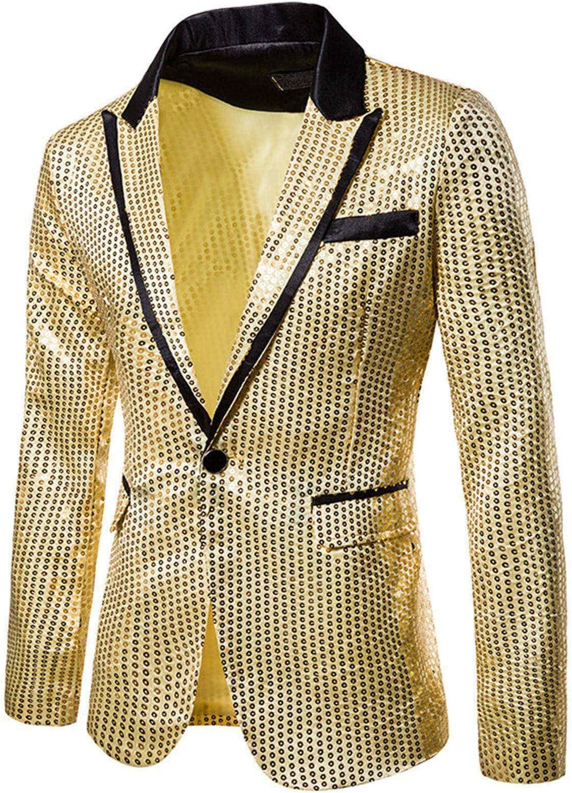 Men One Button Shiny Sequin Blazer Tuxedo Party Dinner Prom Suit Jacket Stylish Wedding Party Dress Suit Blazer Jacket