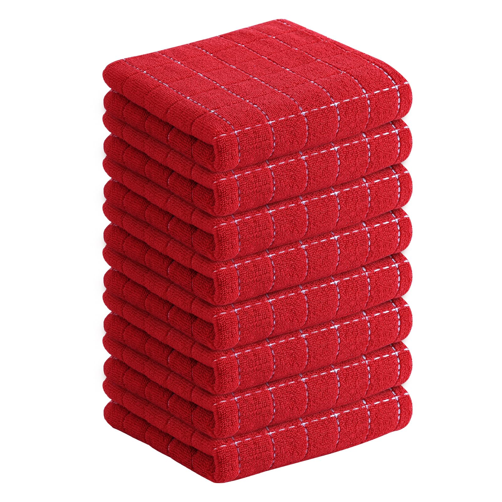 Homaxy 100% Cotton Terry Kitchen Towels, 8 Pack, Red | Ultra Soft and Absorbent Dish Towels for Kitchen, Suitable for Drying and Washing Dishes