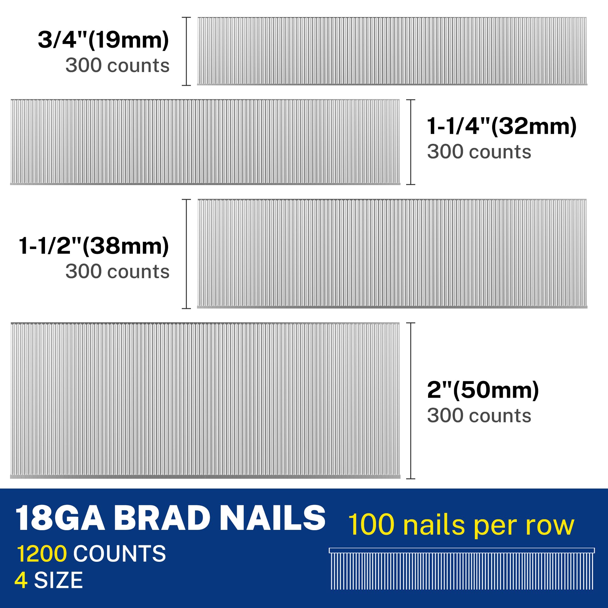 WORKPRO Brad Nails - 1200 Count Variety Pack -2