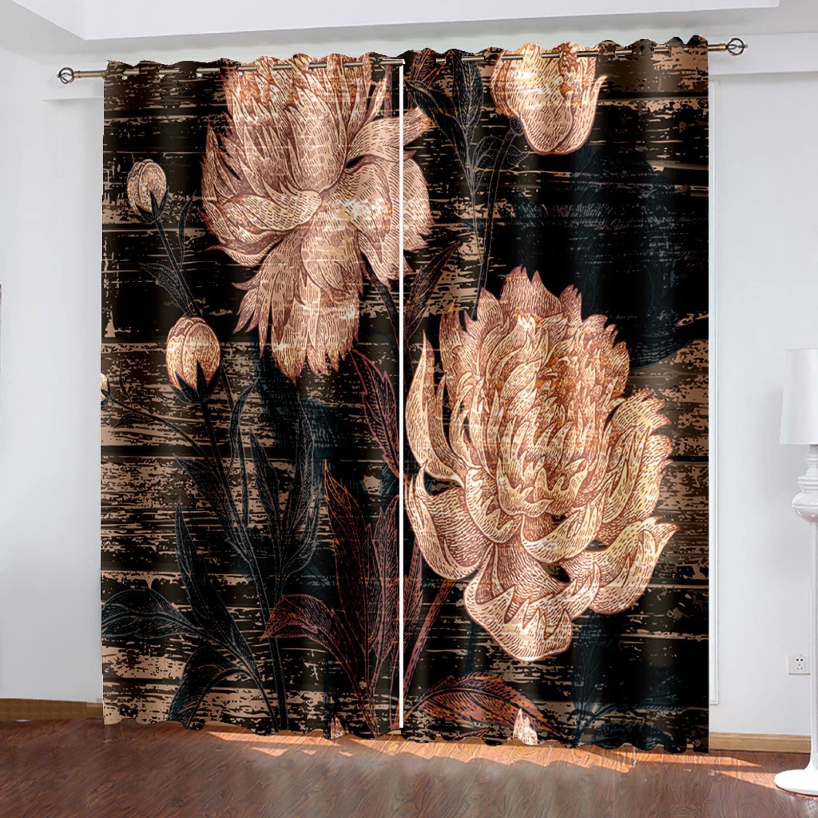 Vorhang Blickdicht Verdunklungsvorhänge Gardienen 2-SetBlume 150x166cm