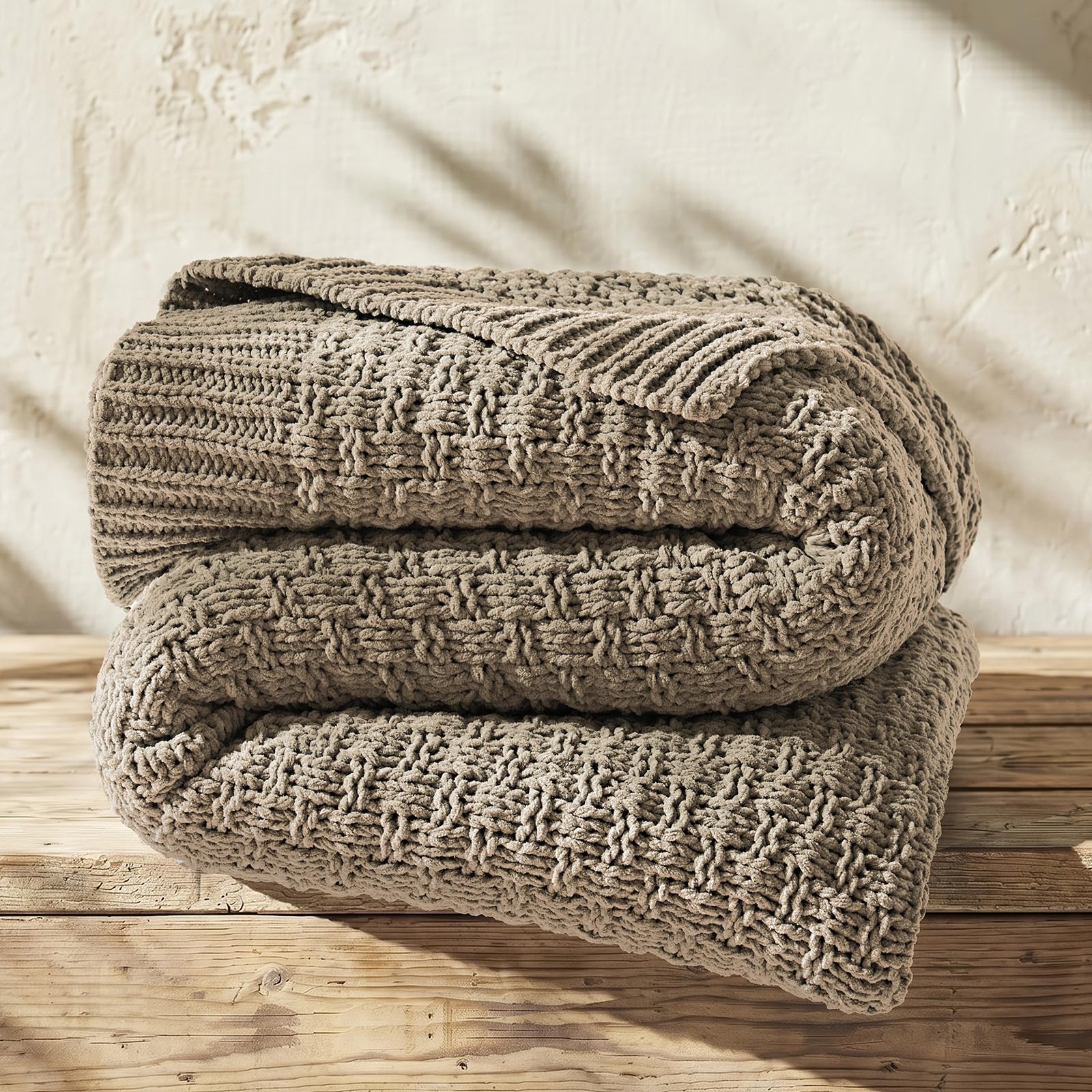 Photo 1 of EverGrace Chunky Chenille Knit Throw Blanket, Hearth Taupe, 60" x 80"