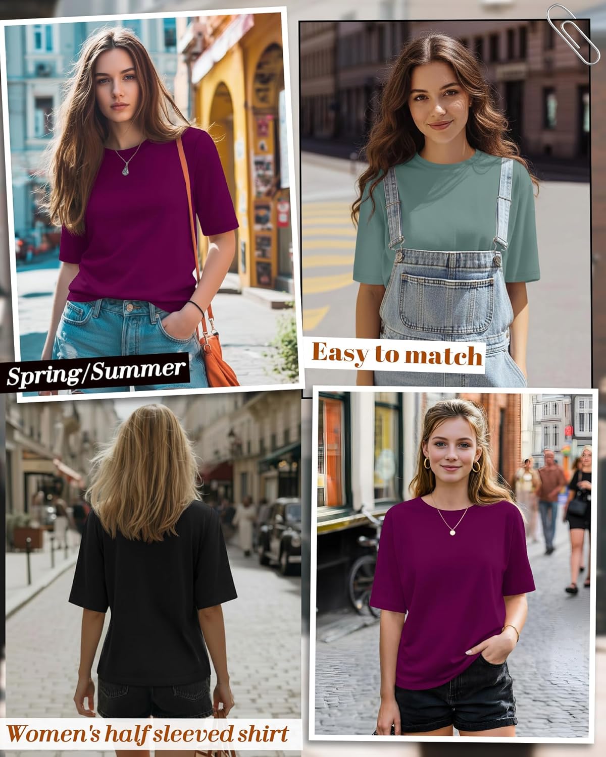 Huukeay 3 Pack Women's Half Sleeve T-Shirts, Crew Neck Elbow Length Tops Loose Casual Basic Tees Summer Tunic Tops - Image 2